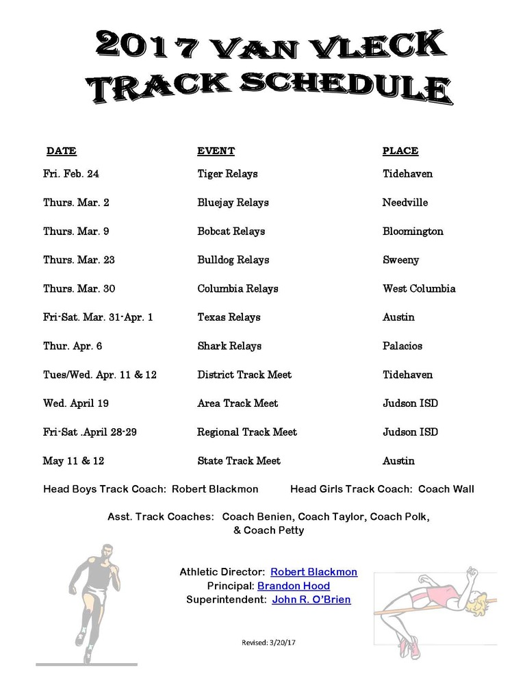 Revised HS Track Schedule | Van Vleck ISD