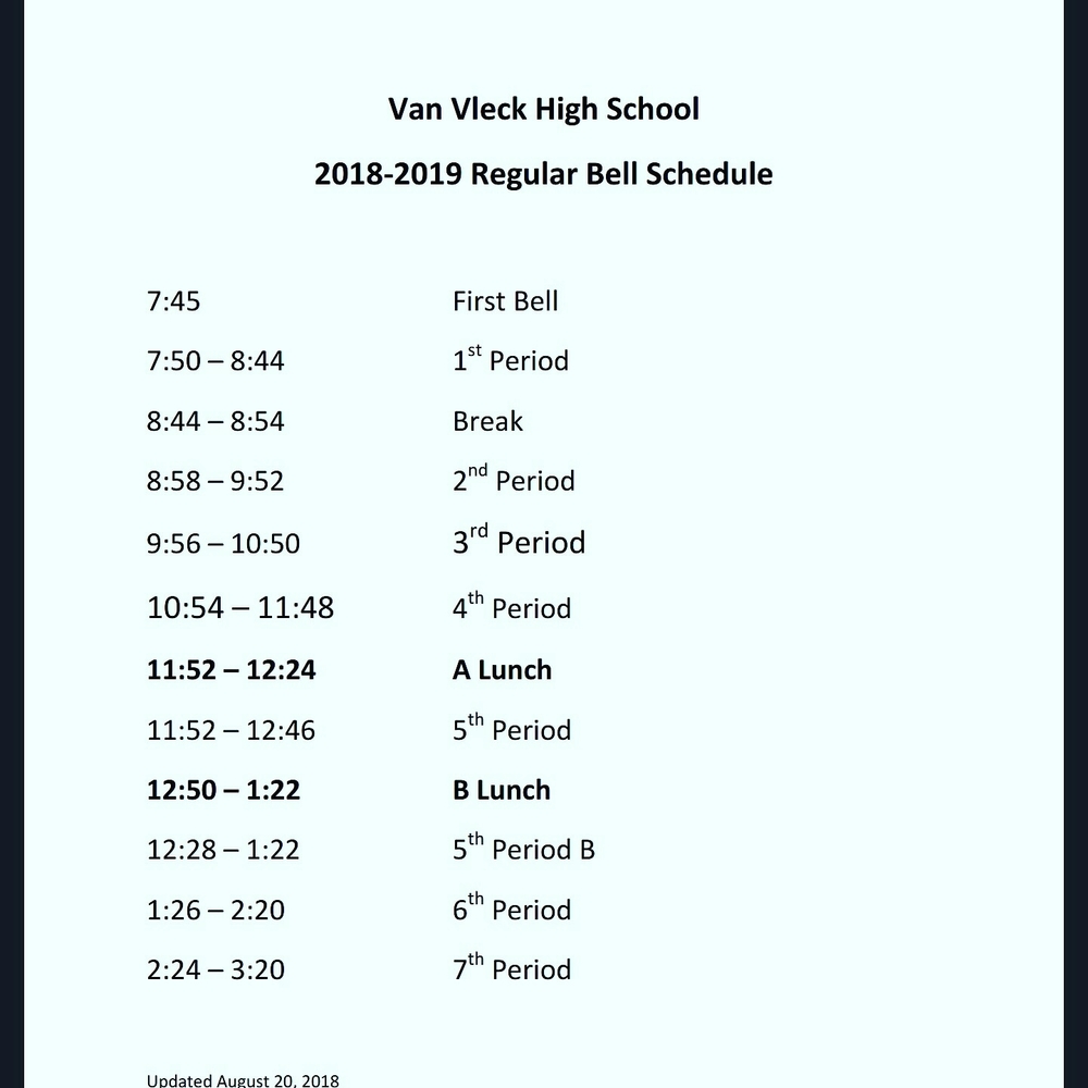 2018-19 Bell Schedule