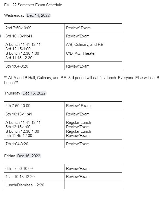exam schedule 