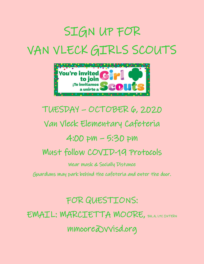 Van Vleck Elementary Girl Scouts Sign Up