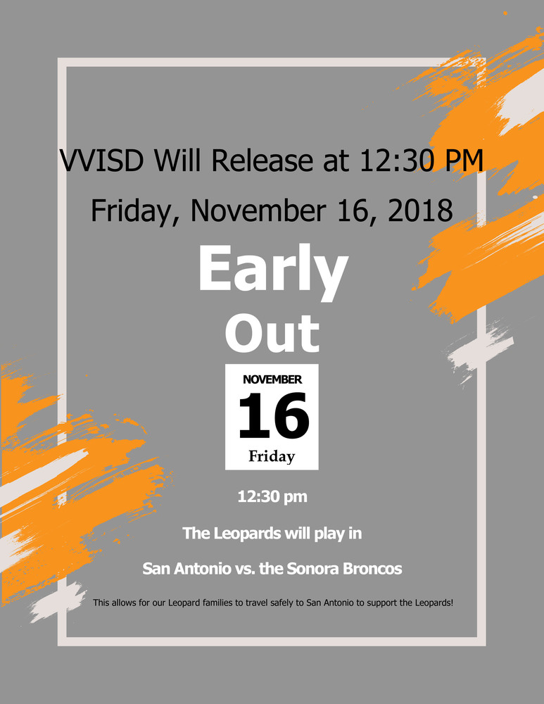 VVISD Will Release at 12:30 PM Friday, November 16, 2018