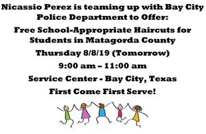 Free School-Appropriate Haircuts for Students at the Service Center - Bay City, Texas - Thursday 8-8-19