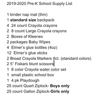 2019-2020 Pre-k School Supply List